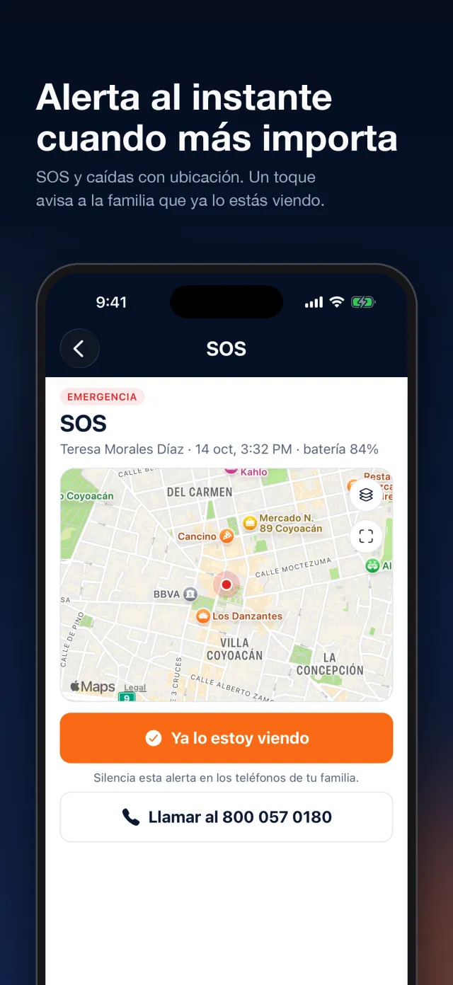 Una alerta en la app Sensu con la ubicación del trabajador