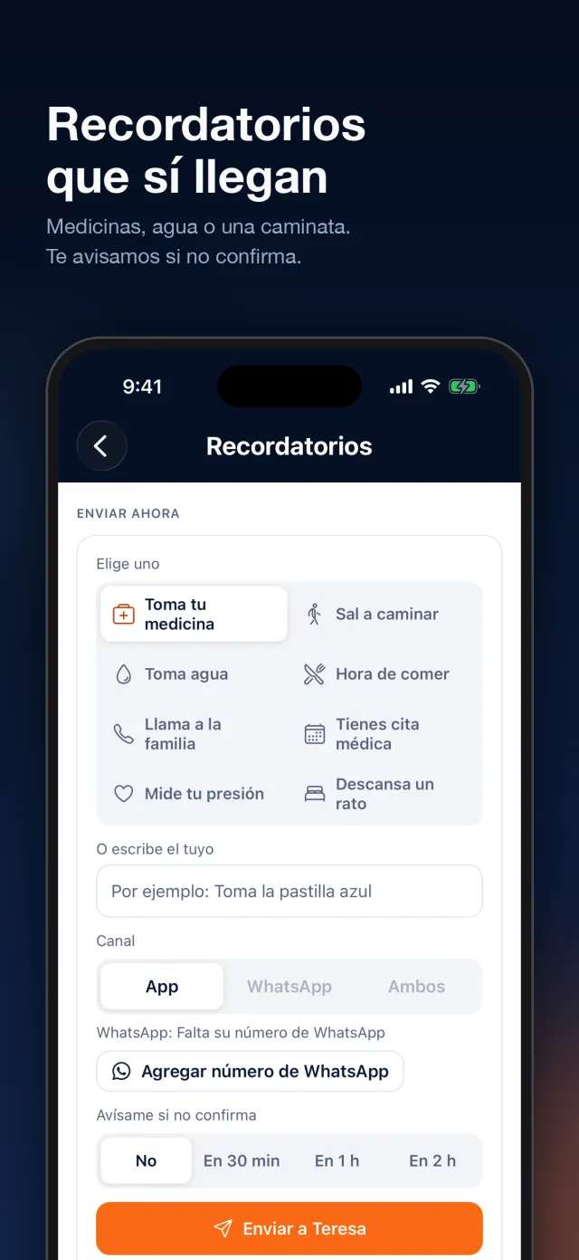 La app Sensu con el check-in del día y los recordatorios